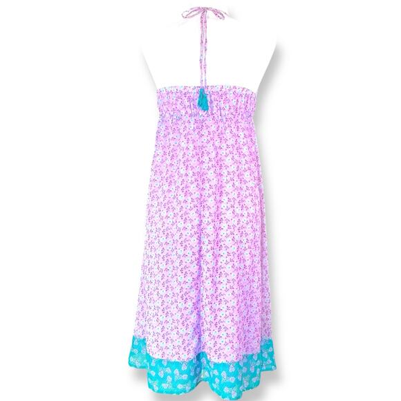 Old Navy Y2K Friends Purple Floral Boho Tassel Babydoll Halter Slip Midi Dress M - Picture 4 of 7